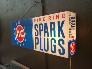 Rare Large Vintage 4 Sided 1960 ' s AC Spark Plugs Lighted Clock Sign. 4