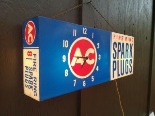 Rare Large Vintage 4 Sided 1960 ' s AC Spark Plugs Lighted Clock Sign. 5