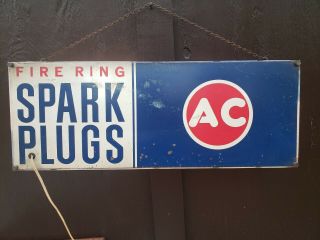 Rare Large Vintage 4 Sided 1960 ' s AC Spark Plugs Lighted Clock Sign. 6