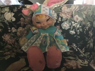 Rare Rushton Easter Bunny Rabbit 20 " Vintage Girl Stuffed Animal Rubber Face