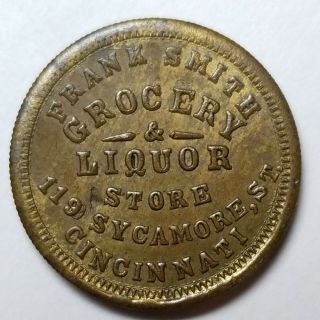 1863 Cincinnati Ohio Civil War Token Frank Smith Grocery & Liquor Store R7 Rare