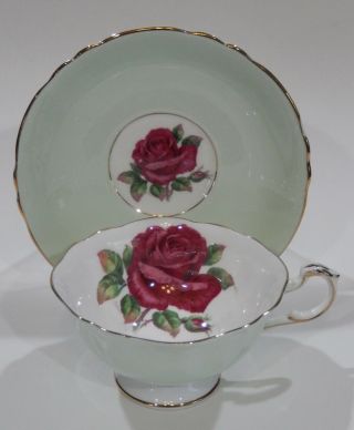 Rare Paragon Floating Dark Red Rose Cup & Saucer Signed R.  Johnson C1938 - 52