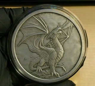 5 Oz Silver Anne Stokes - Noble Dragon Antiqued,  Rare.  999 Bullion 52/500
