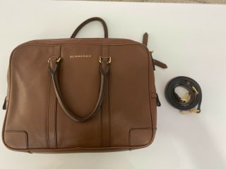 Burberry Newburg Tan Leather Briefcase Bag Made In Italy Rare Vintage