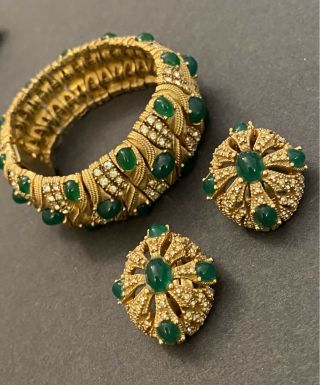 Rare Vintage Ciner Moghul Jewels Of India Jeweled Bracelet/earrings Set