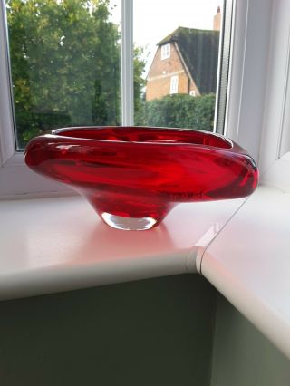 Rare 9524 Whitefriars Tri - Lobed Ruby & Clear Art Glass Vase By G.  Baxter C1959