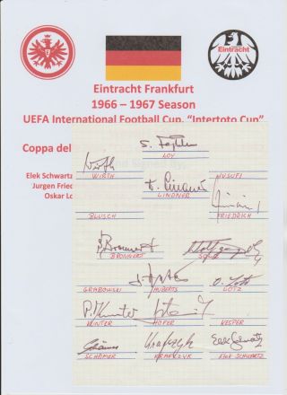 Eintracht Frankfurt 1966 - 1967 Rare Large Autograph Book Page 13 X Signatures