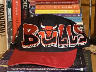 Vintage Chicago Bulls Graffiti Snapback Hat Cap Black Dome Rare Drew Pearson