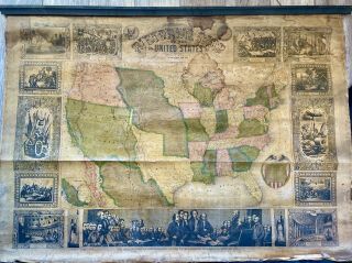 Rare 1848 Thayer Pictorial Wall Map Of The United States - Mexican - American War
