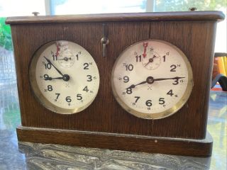 Rare Antique Chess Clock H.  A.  C.  Jaques? Wooden Estate Find