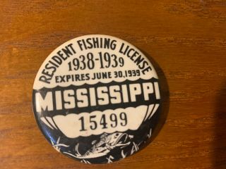 Rare Vintage 1938 - 39 Mississippi Resident Fishing License