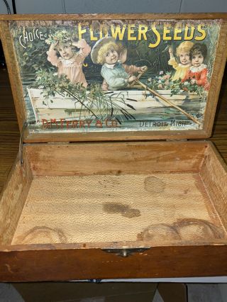 Very Rare Kids In Canoe,  Choice Flower Seeds Box,  Antique Old Vintage,  D.  M Ferry