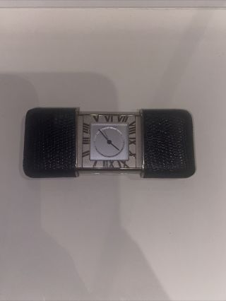Tiffany & Co Atlas Travel Watch Clock Black Leather Rare Vintage