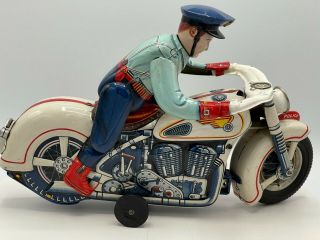 Very Rare Vintage Japan Modern Toys Tin B/o Trick Police Motorcycle W.  Rider