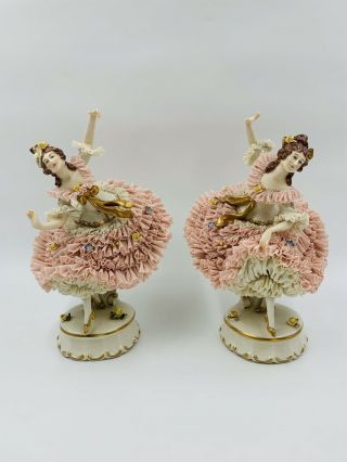 Rare Large Franz Witter Antique Dresden Lace Ballerinas Germany 10” Each