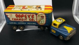 Very Rare Vintage Popeye Transit Co.  Movers Tin Truck Linemar Marx Japan