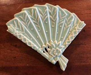 Rare Vintage Mccoy Pottery Pale Green Fan Wall Pocket