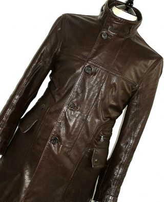 Rare Mens Prada Milano Leather Darker Brown Mid Length Overcoat Jacket Coat 42r
