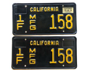 Vintage California Black License Plates Rare Manufacturer Pair 1974