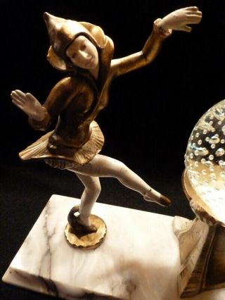 Antique J.  B.  Hirsch Dancing Girl Pixie Gerdago Harlequin Lamp - Marble Base - Rare