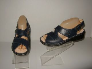 Rare Finn Comfort Soft Blue Leather Wedge Cushioned Sandals 38 D / 7 - 7.  5 Worn 1x