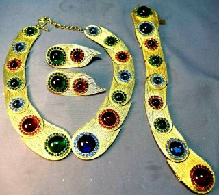 Exquisite Rare Mosell Haute Couture " Jeweled " Necklace,  Bracelet & Earrings