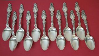Set 12 Rare Gorham Whiting 1902 Lily Sterling Silver Teaspoons 5 7/8 " Mono W