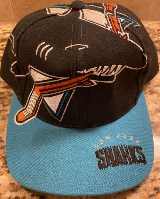 Rare Vintage 1990s San Jose Sharks The Game Big Logo G Snapback Hat Cap
