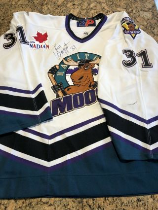 Ken Wregget Signed 2001 Game Manitoba Moose Jersey Rare Stanley Cup Champ