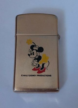 Very Rare 1977 Disney Minnie Mouse Golden Elegance Slimline Zippo Lighter