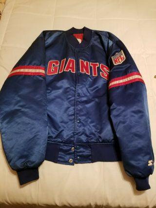 Vintage Ny Giants Varsity Satin Quilted Bomber Jacket By Starter Xl Rare