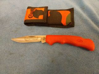 Rare Case Xx 2104l Sab Ss Blackhorn 3.  5 Lock Blade Knife & Sheath Orange