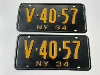 Rare Vintage 1934 York License Plate Matching Pair Ny V - 40 - 57