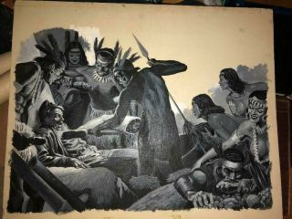 Rare Published Pulp Illustration Art Horror Natives Cannibalism Women