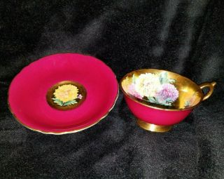 Very Rare Paragon Cup & Saucer ALL - GOLD GILDED Bone China with Chrysanthemums 4