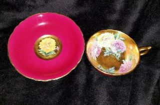 Very Rare Paragon Cup & Saucer ALL - GOLD GILDED Bone China with Chrysanthemums 5