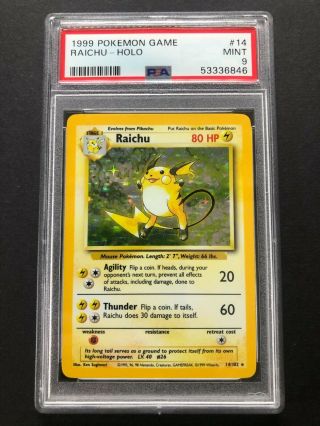 1999 Raichu Holo Psa 9 Base Set Game 14/102 Graded Rare Pokemon Card 14