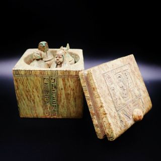Rare Large Antique Egyptian Box Set Of 4 Canopic Jars Organs Storage Statues