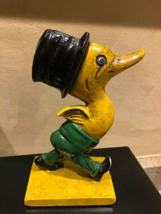 Antique Hubley Rare Cast Iron Duck With Tophat Doorstop 20s Larger Size