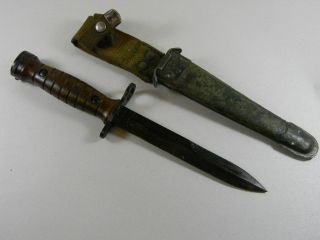 Rare Italian Army M1 Carbine Bayonet With Early Type Leather Scabbard