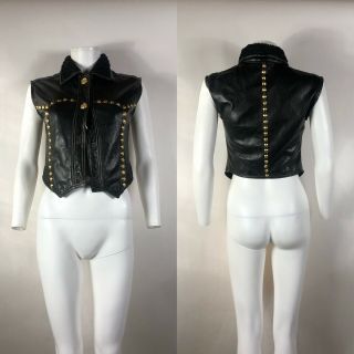 Rare Vtg Gianni Versace Black Bondage Leather Vest Xs