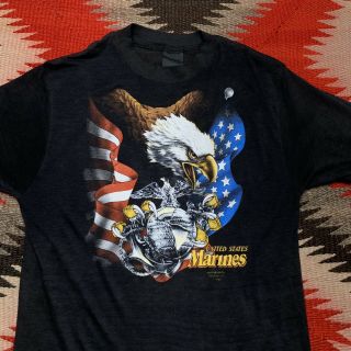 Vintage 3d Emblem 1980s Marines Eagle Graphic Tshirt Paper Thin Rare Usmc Harley