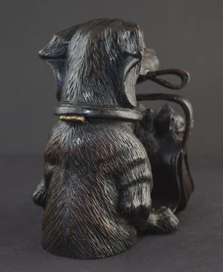 Rare Black Forest Carved Dog Inkwell with Satchel of Fox Cubs Signed Dated 1887 6