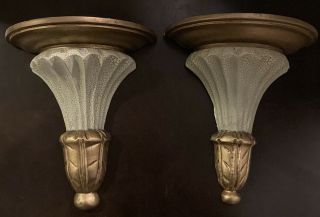 Vintage Bombay Company Wall Sconce Shelf Set Of 2 Gold And Cream Crackle Rare