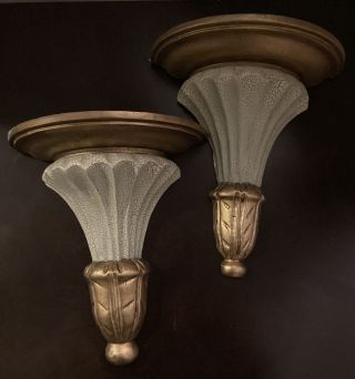 Vintage BOMBAY COMPANY Wall Sconce Shelf Set Of 2 Gold And Cream Crackle Rare 2