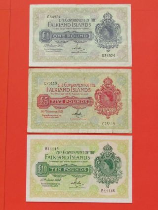 Falkland Islands British (1975,  1982,  1982) £1,  £5,  £10 Rare Bank Notes