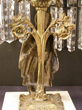 RARE 19th c Bronze Statue 5 Arm Prism Mantle Candelabra Luster Crystal Girandole 5