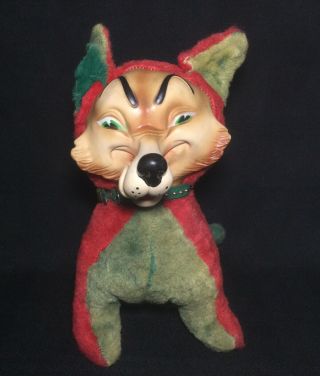 Vintage 1959 Rare Big Bad Wolf Stuffed Plush Rubber Face Red & Green Fairytale