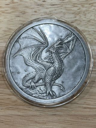 5 Oz Silver Anne Stokes - Noble Dragon Antiqued,  Rare.  999 Bullion 36/500