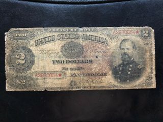 1890 $2 Treasury Note ‘ornate Back’ Rosecrans Nebeker Rare Note